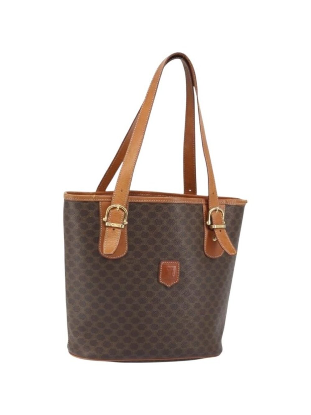 CELINE Macadam Canvas Tote Bag PVC Leather Brown Gold